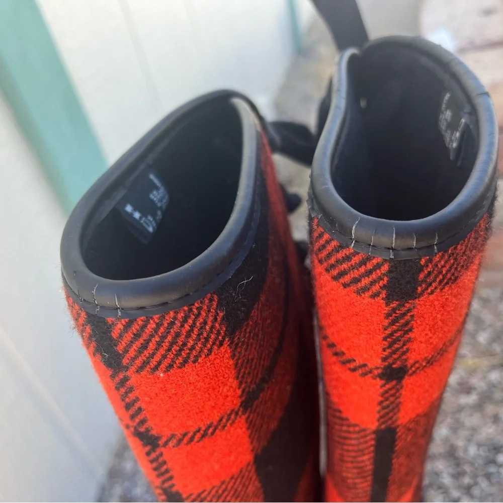 Coach Tristee Rain Boots Red Black Plaid Rubber Boots Women’s Size 9